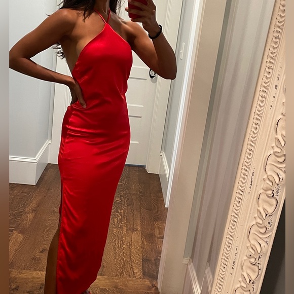 Zara | Dresses | Red Satin Midi Dress | Poshmark